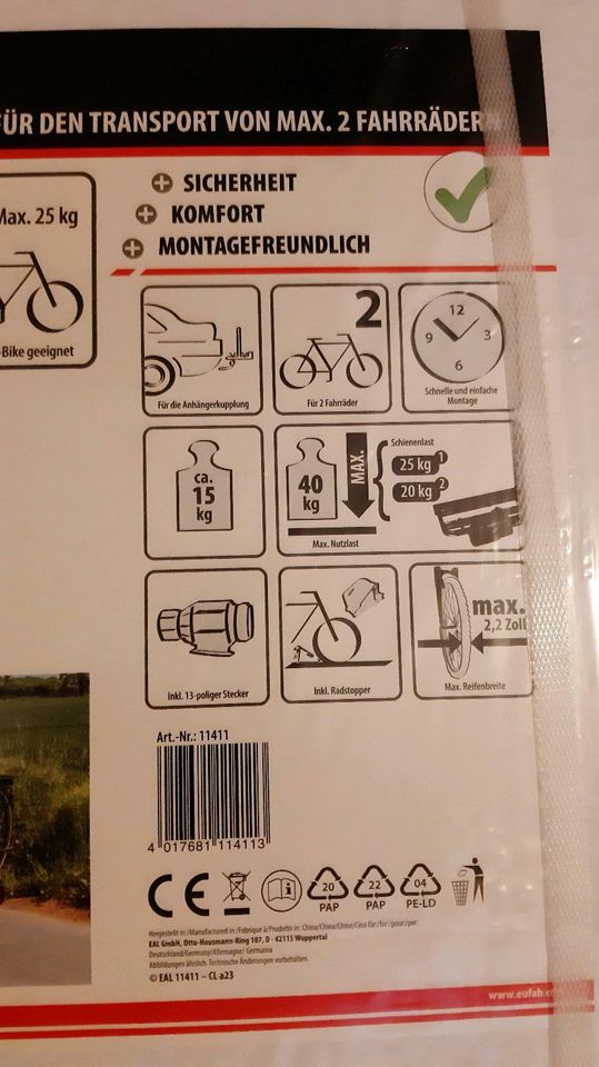 Fahrradträger für 2 Fahrräder EUFAB two NEU original verpackt in Möhnesee