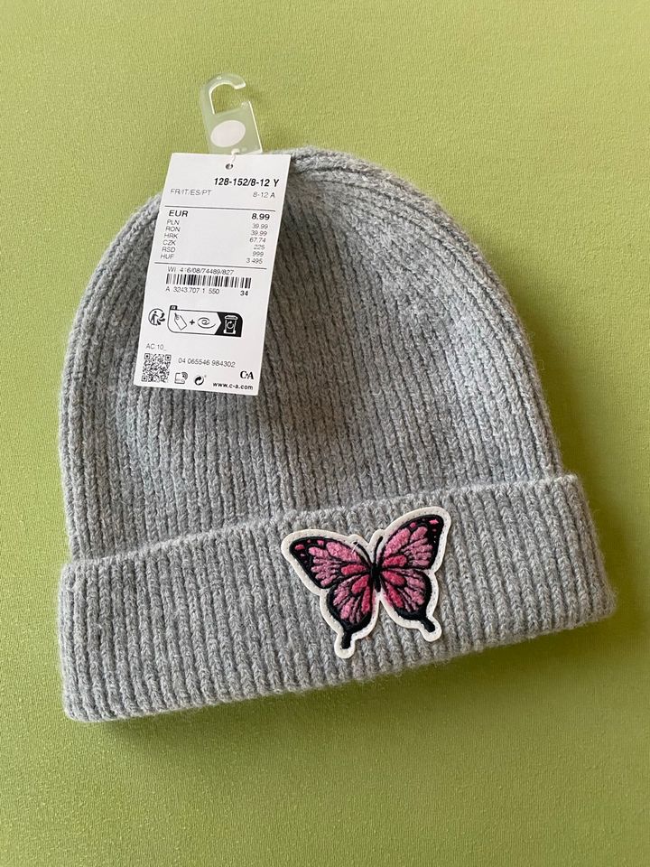 *neu* graue Strickmütze Schmetterling Gr.128-152/ 8-12 J. in Geislingen