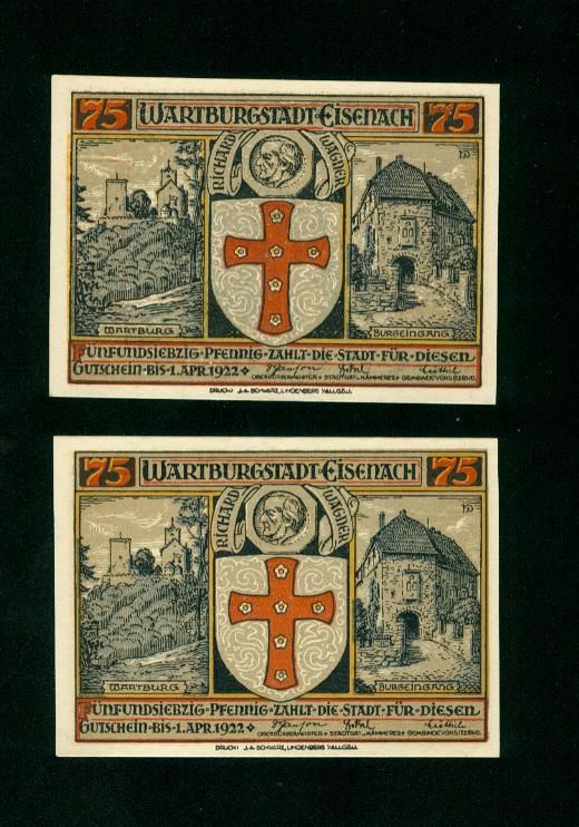 Banknoten Wartburg-Eisenach Geldscheine 25 + 50 + 75 Pfennig 1922 in Mülheim (Ruhr)