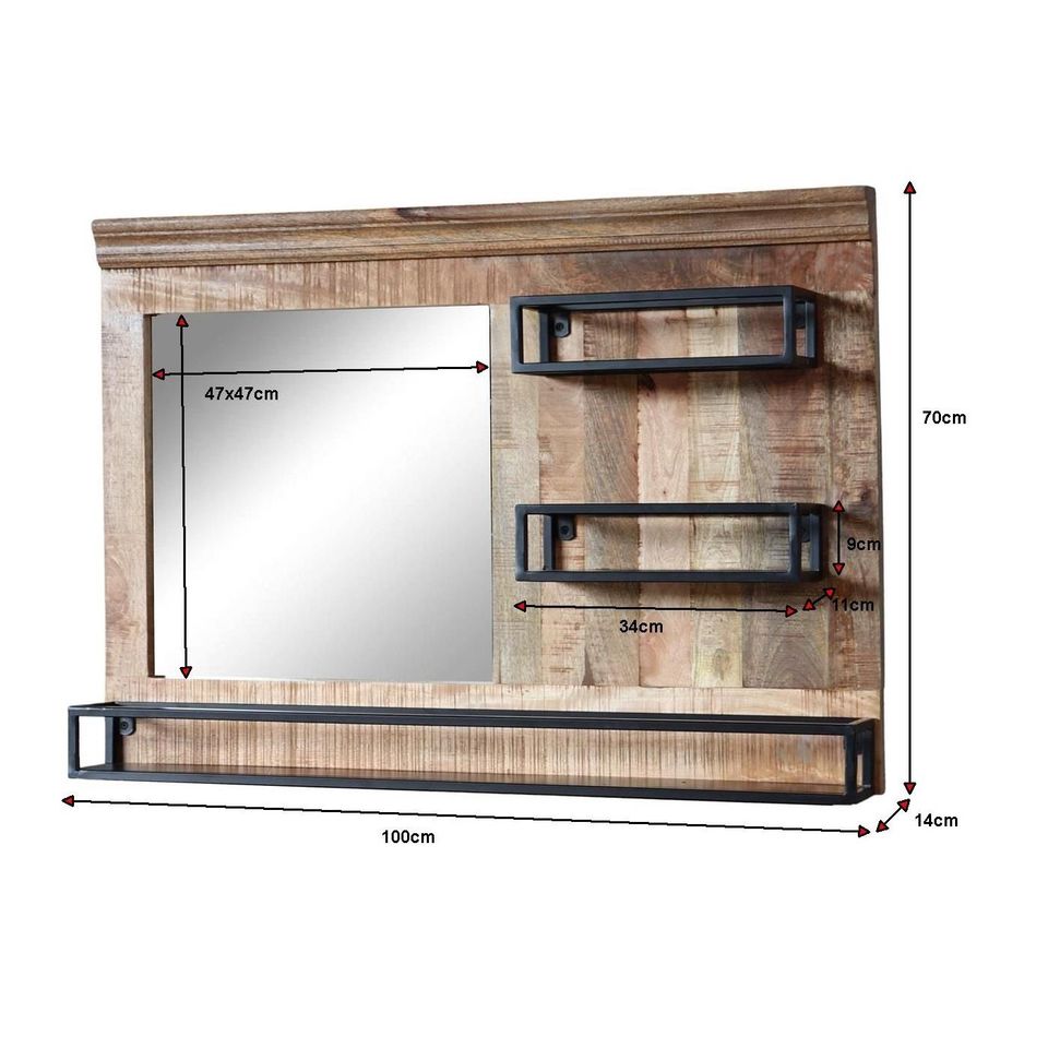 Badspiegel VODICE mit Ablage massiv Mangoholz Industrial Design V in Baindt