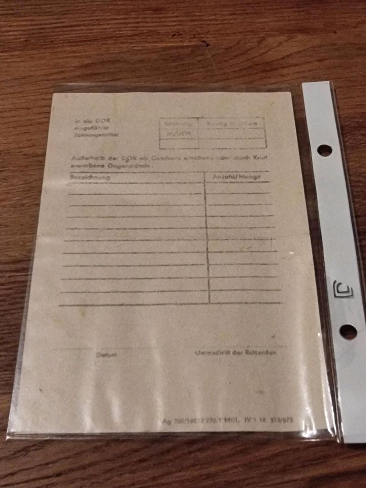 Erklärung Zoll Ausreise DDR 1976 in Stechow-Ferchesar
