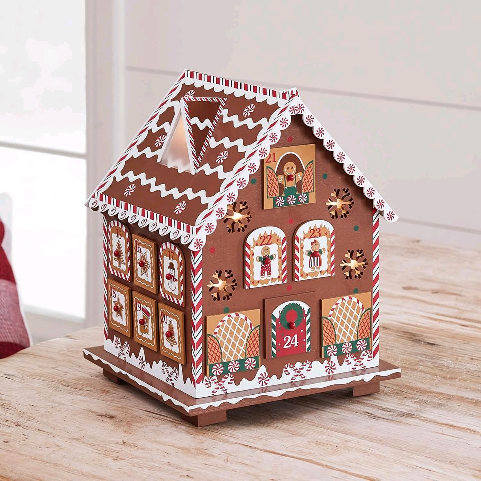 Lights4fun LED Holz Adventskalender lebkuchenhaus lebkuchen Haus in Marl