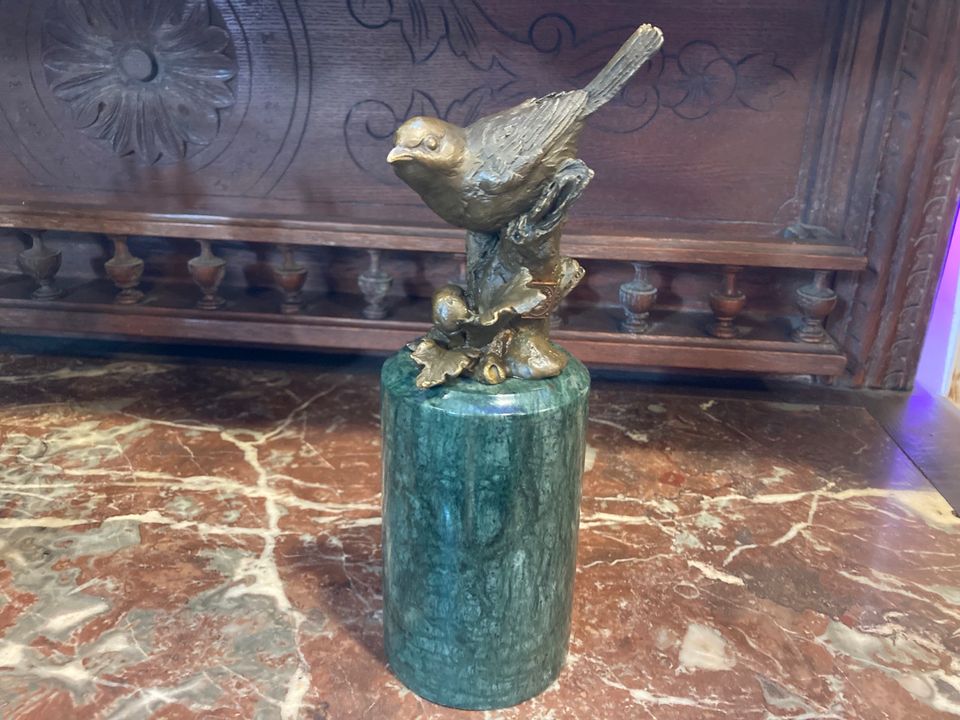 Vintage Bronze Vogel mit Eichenlaub ca.8x22x8cm in Düsseldorf