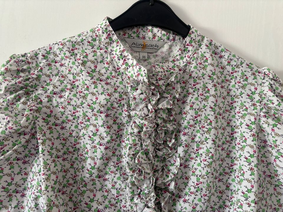 Bluse „Almsach“ weiß mit Blümchen, 100% BW, Gr.36 in Kevelaer