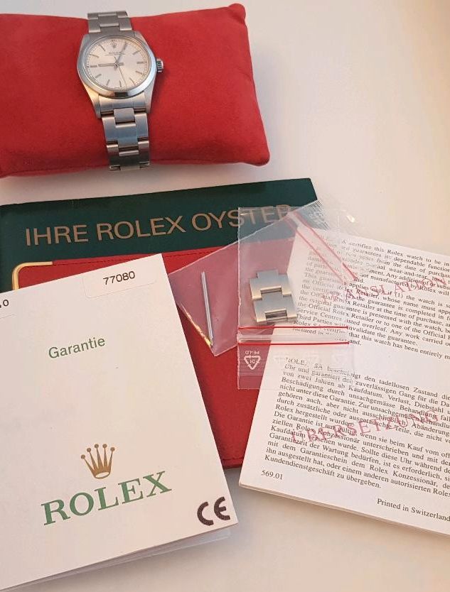 Rolex 31mm medium Oyster Perpetual 77080 Stahl Armbanduhr Papiere in Rodenberg