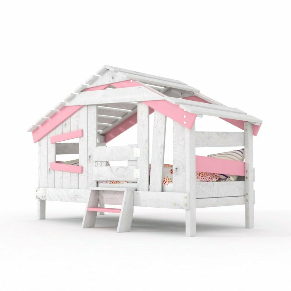 BIBEX® Jugend- Kinderbett, Hausbett, Spielbett massiv weiss-rosa in Hamburg