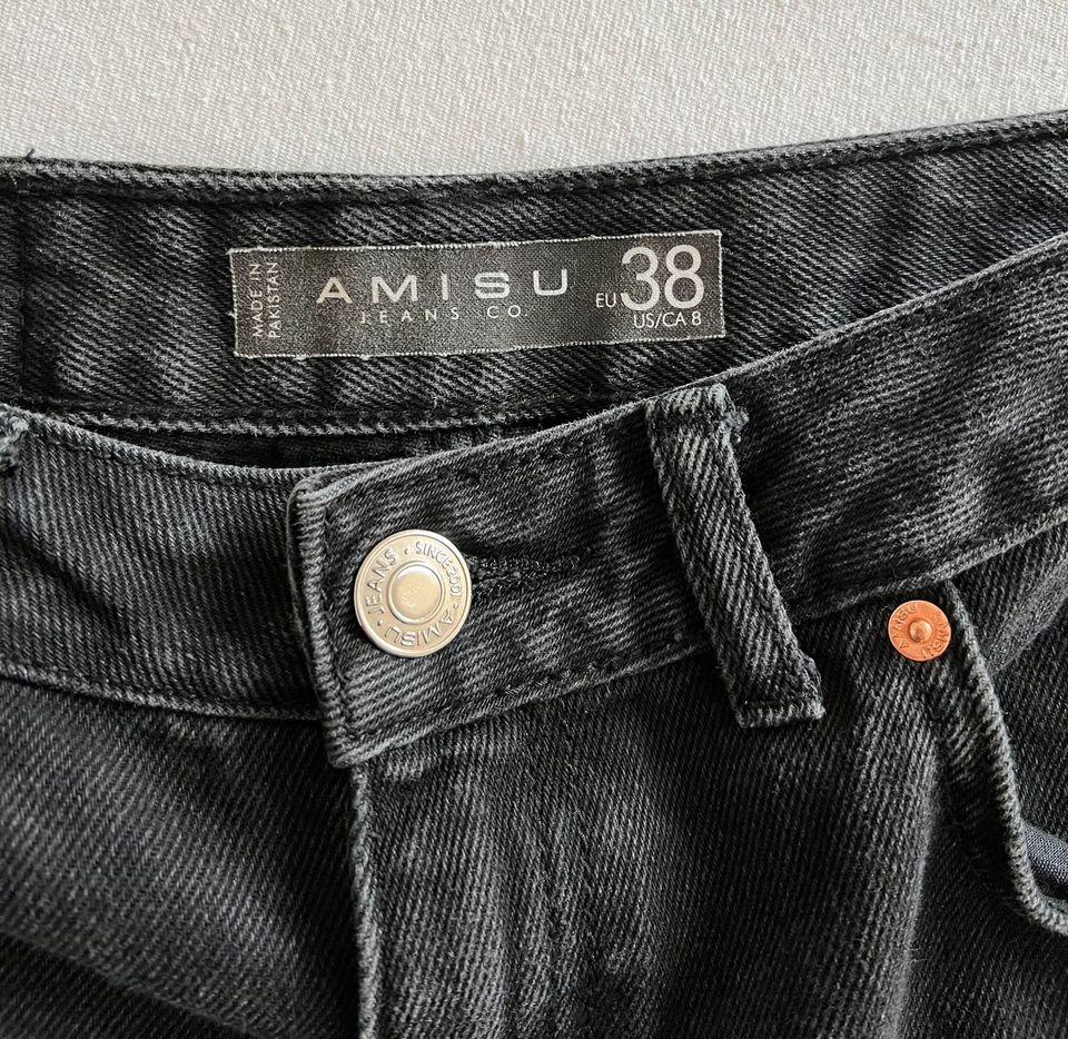 Jeans straight lang weit schwarz grau antrazith Amisu Gr 38 in Wiesbaden