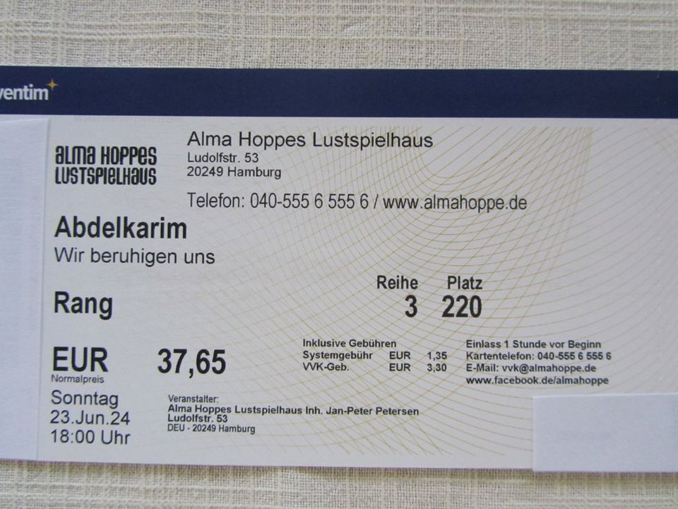 1 Ticket Abdelkarim in Hamburg 23.06.2024 in Lübeck