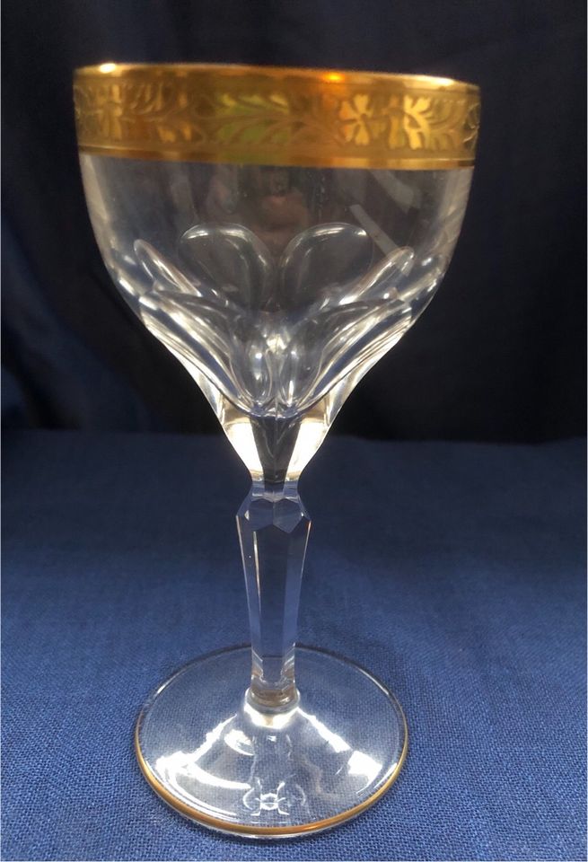 Weinglas Weingläser Blei-Kristall verm. Oertel (Haida) Goldrand in Alzenau