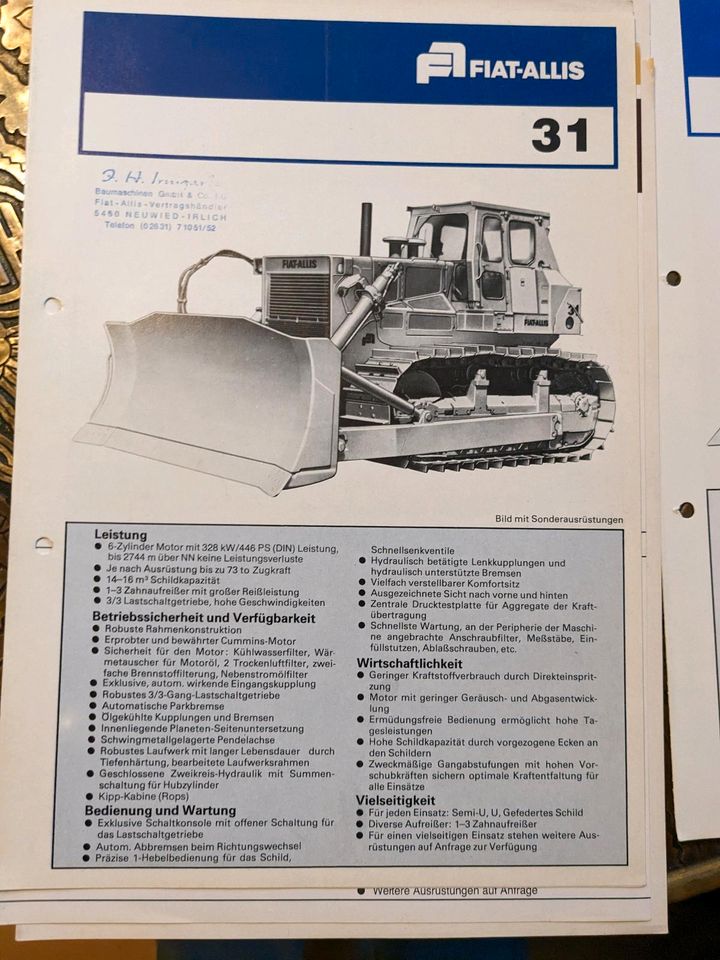 Fiat Allis Planierraupe 5 8 10 14 20 21 31 Prospekt Datenblatt 7x in Selters