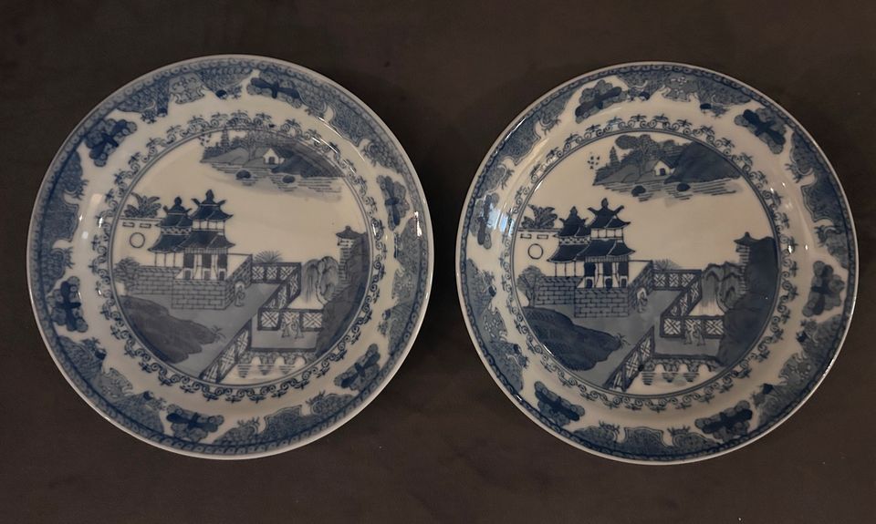 2 Teller Vintage China Qing Dynastie blau Garten Porzellan in Hamburg