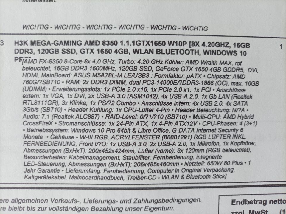 PC H3K Mega- Gaming AMD 8350 8x4,20 GHZ WIN 10 PRO 64 BIT in Achern