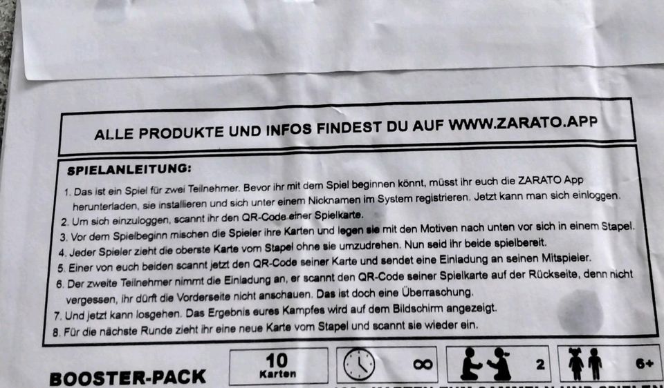 Zarato Sammelkartenspiel je Pack 2€ in Ludwigsfelde