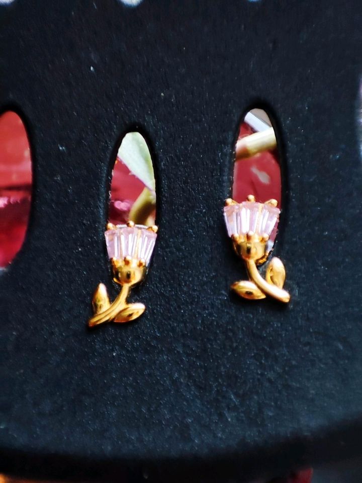 585 Gold 925 Silber Ohrringe Ohrstecker mit rosa Blüten in Herne