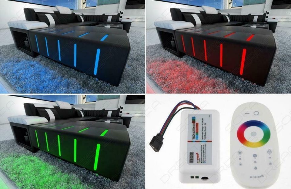 Wohnlandschaft Bellagio U Form Stoffsofa Couch mit Ottomane LED in Berlin