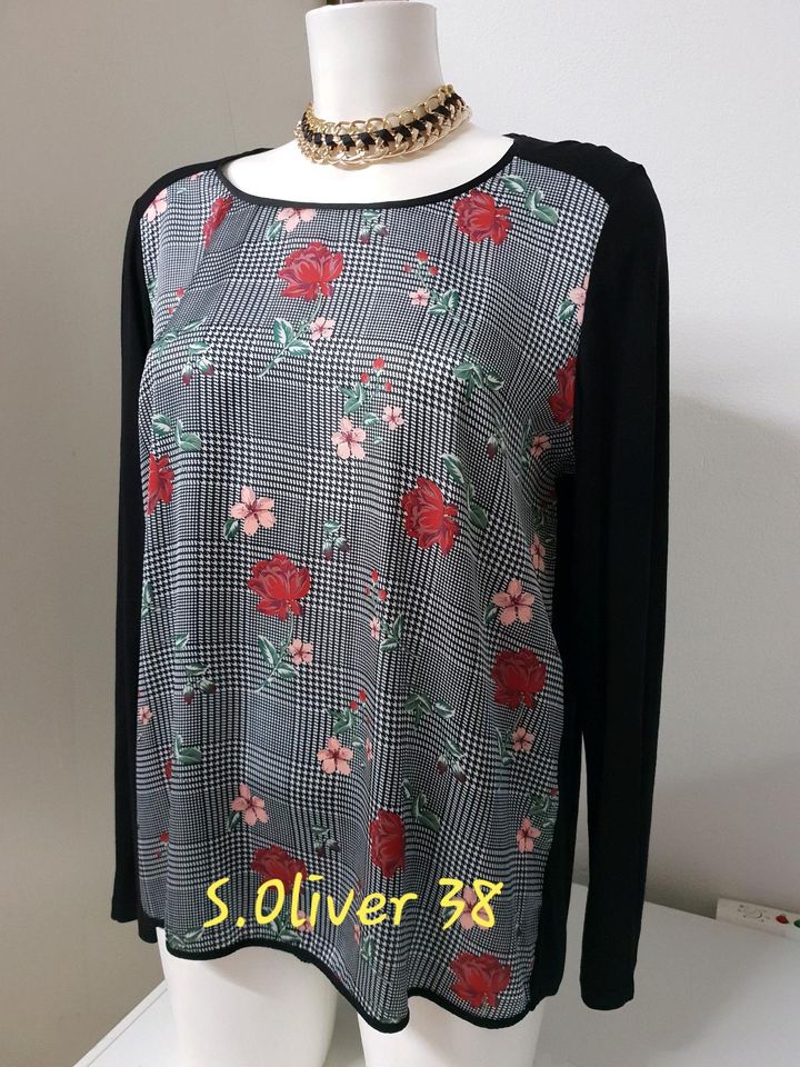 S.Oliver Bluse Blusenshirt Shirt  Größe 38 M schwarz Blumenmuster in Osburg