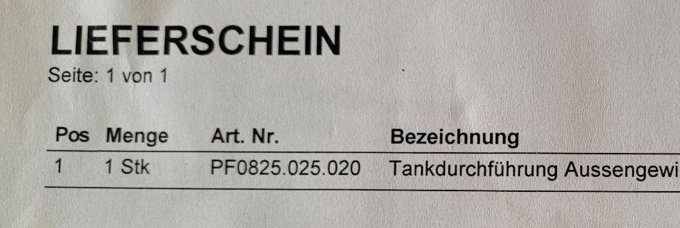 Tankdurchführung 90° Winkel, AG 3/4"x20mm, D=20mm in Wernau