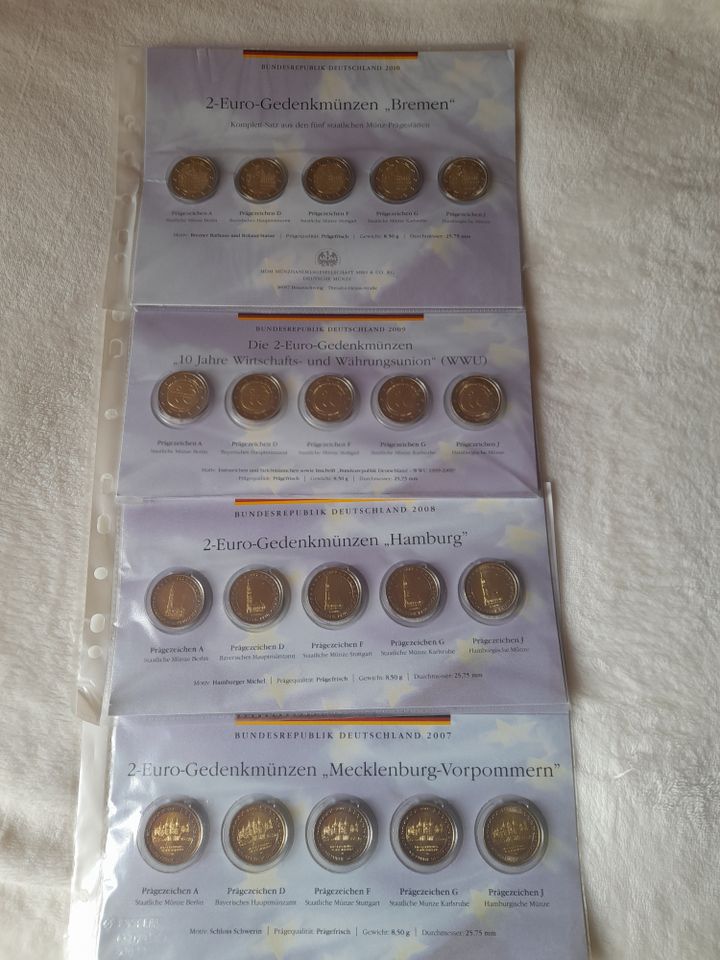 5 x 2 Euro Gedenkmünzen unzirkuliert  2007 - 2010 in Altenburg