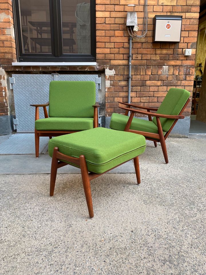 ◤ Hans Wegner GE270 Getama Teak Holz easy chair vintage Sessel Hocker mid Century Teakholz Dänisch Design Danish 50er 60er 70er easy Lounge chair in Berlin