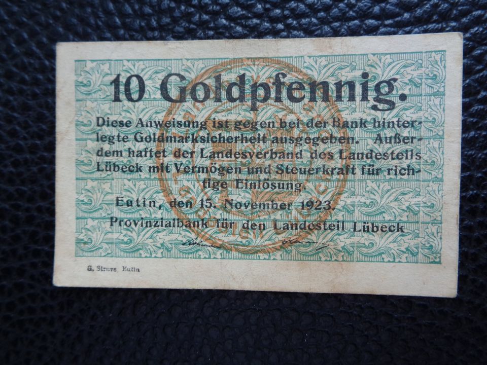 Eutin,10 Goldpfgennige,Notgeldschein 1923. in Hamburg