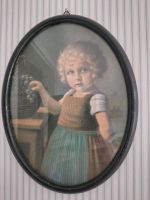 Altes Bild Mädchen mit Korb hinter Glas ovaler Rahmen * Vintage Bielefeld - Joellenbeck Vorschau