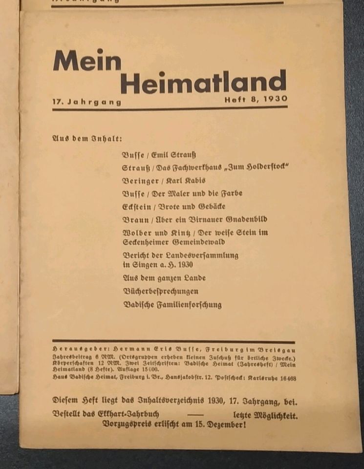 Mein Heimatland, Badische Blätter für Volkskunde 17. Jg. H.8/1930 in Eutin