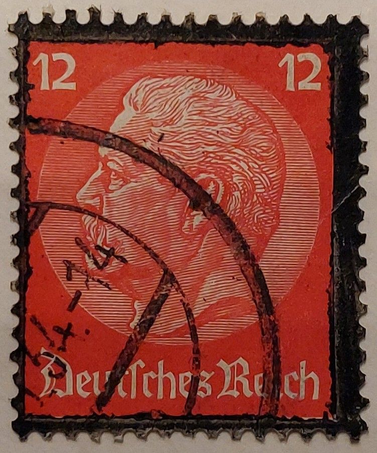 Briefmarke Deutsches Reich 1934, Tod von Paul Hindenburg,12 Pf. in Leverkusen