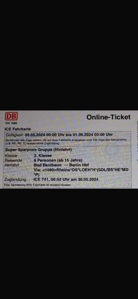 Bahn Ticket Bad Bentheim - Berlin in Ahaus