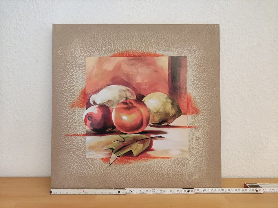 Bild Obst Apfel Birne Deko Gemälde Rahmen Struktur 50 x 50 cm in Lilienthal