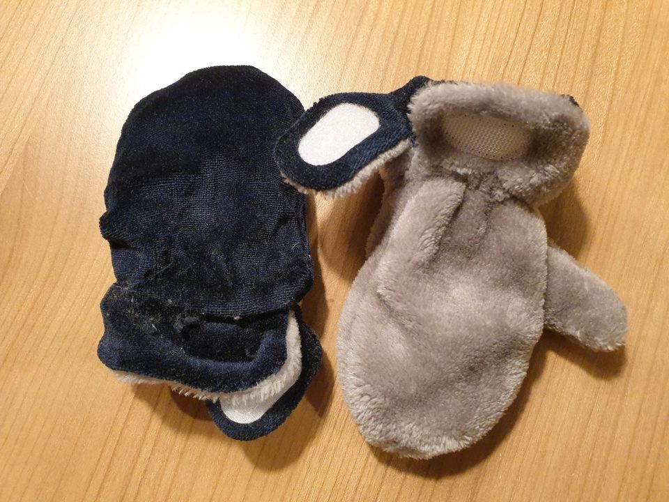Kinder Baby Handschuhe Fäustlinge Daumen grau blau Fleece 3/4 NEU in Bad Doberan