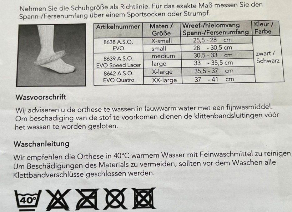 Knöchelorthese  A.S. O , Größe 38- 41 mit Gebrauchsanweisung in Reiskirchen