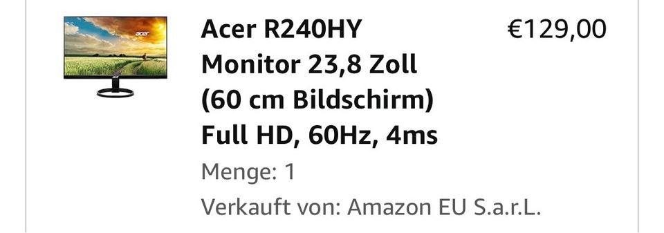 Acer R240HY 23,8 Zoll Bildschirm Monitor in Leipzig