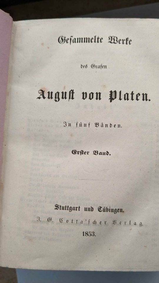 1853, August von Platen, gesammelte Werke in 5 Bänden in München