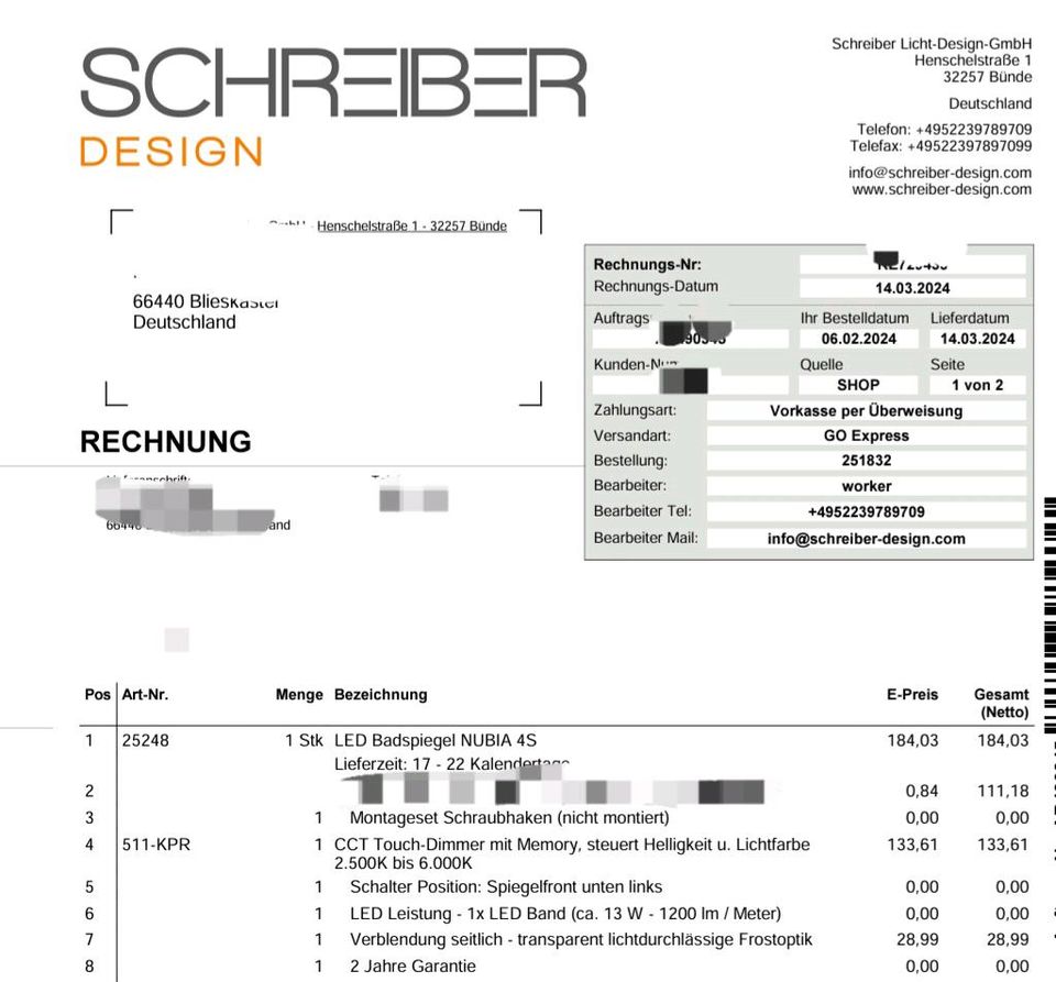 LED BADSPIEGEL NUBIA 4S , neu in Blieskastel