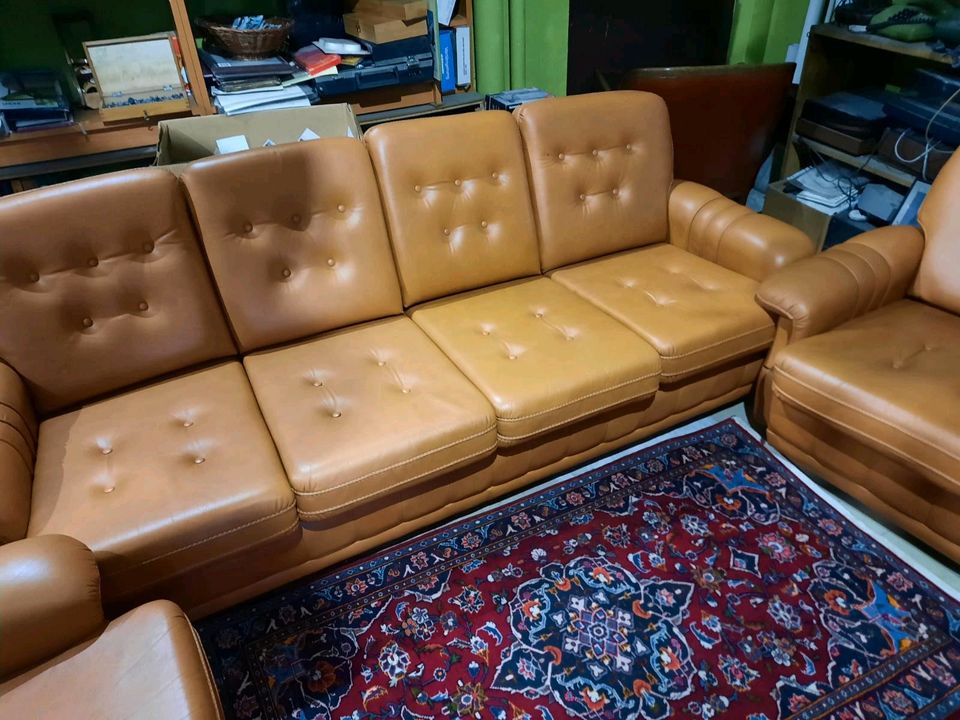 Retro Sitzgruppe Garnitur Sofa Sessel Sofa-Sessel-Set Leder in Groß-Gerau