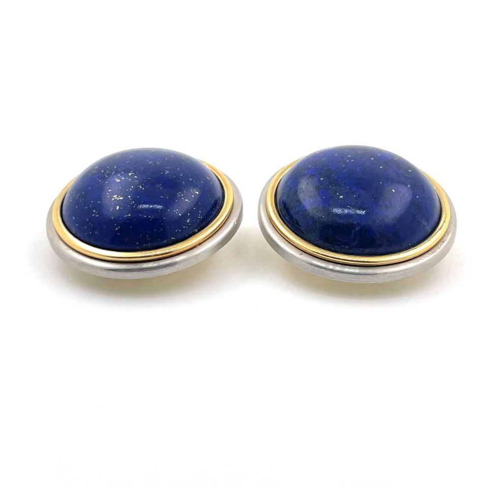 Gold-Platin Ohrclips Ohrringe 950 Platin - 585er Gold Lapislazuli in Leimen