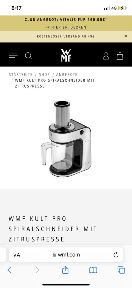 VB 65€ - WMF Kult Pro Spiralschneider mit Zitruspresse in Esterfeld