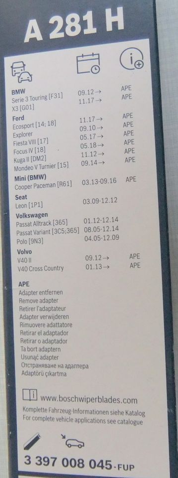 Bosch Heckscheibenwischer A 281 H BMW Ford Seat VW Volvo Mini in Essen