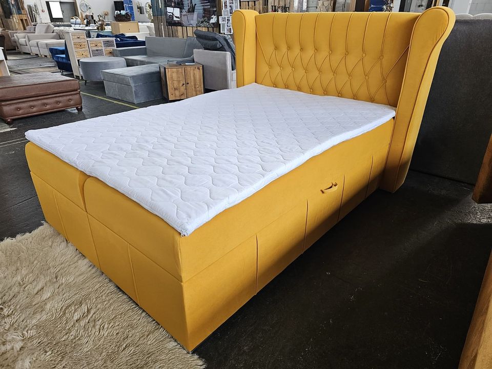 Boxspringbett Bett gelb 140x200 Samtoptik Topper Chrome in Bielefeld