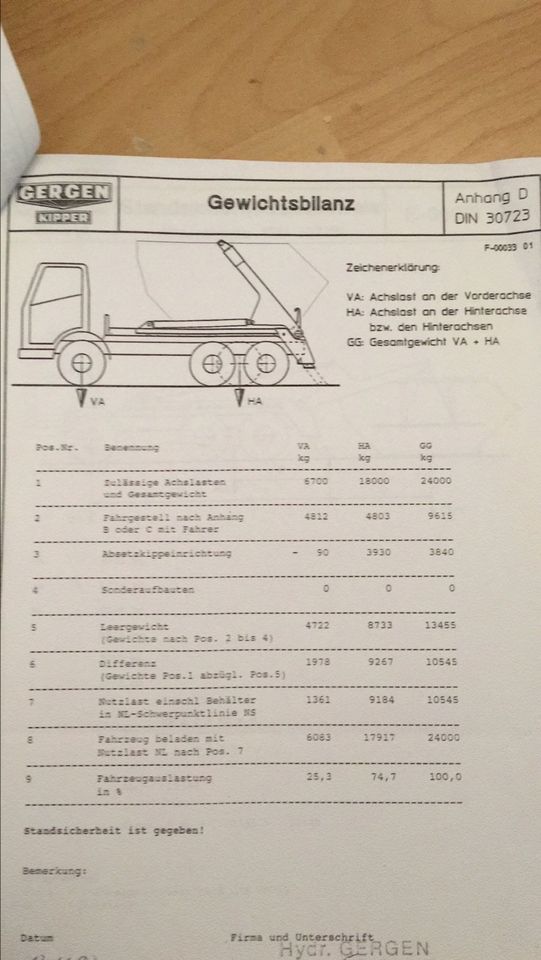 Gergen Absetzkipper Aufbau für Dautel Wechselsystem in Kirrweiler (Pfalz)