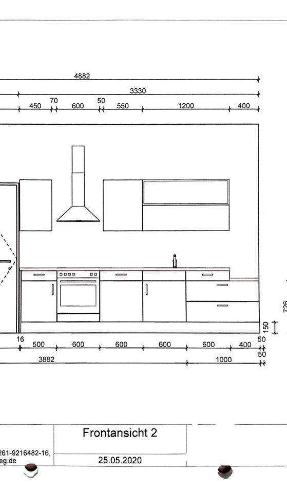 Küche Küchenzeile weiß, schwarze Arbeitsfläche, 330 cm in Montabaur
