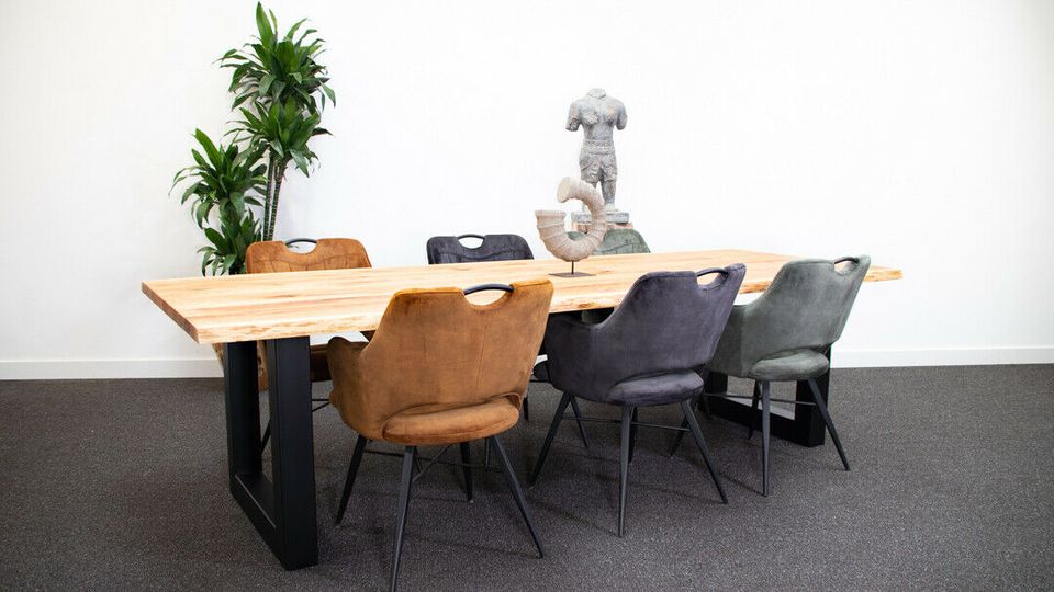 Neue Eichentisch 300x100cm "JEDE GRÖßE MÖGLICH" Esstisch Baumkante Tisch Öl Bürotisch Massivholztisch Eichentisch Wohnzimmertisch Holztisch Design Tisch Stahlbeine Edelstahl Tischbeine in Ochtrup