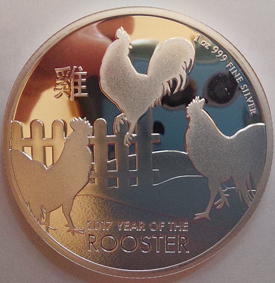 2 Dollars Niue Year of the Rooster, Hahn, Silber 2017 in Aschersleben
