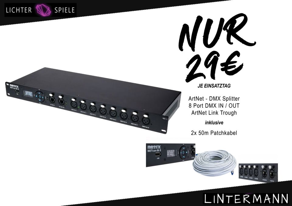ArtNet DMX Splitter / 8x DMX / inkl. 50m Patchkabel / MIETEN in Idar-Oberstein