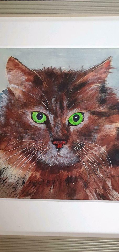 Katzenbilder,Gemälde, Seidenmalerei mit Rahmen und Passepartout in Grefrath