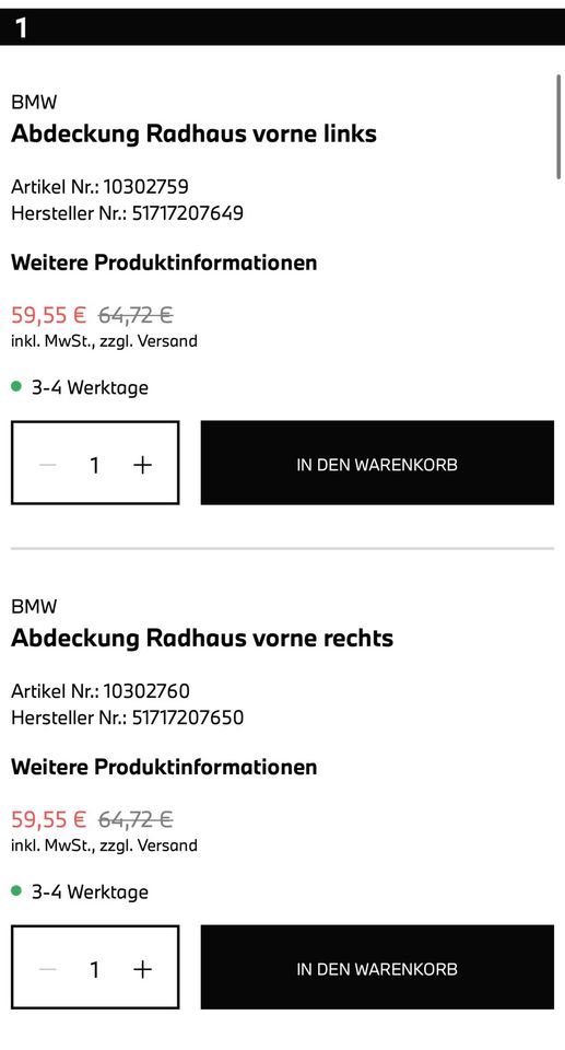 BMW 1er E82 E88 Abdeckung Radhaus Vorne Innenkotflügel in Ebersbach an der Fils