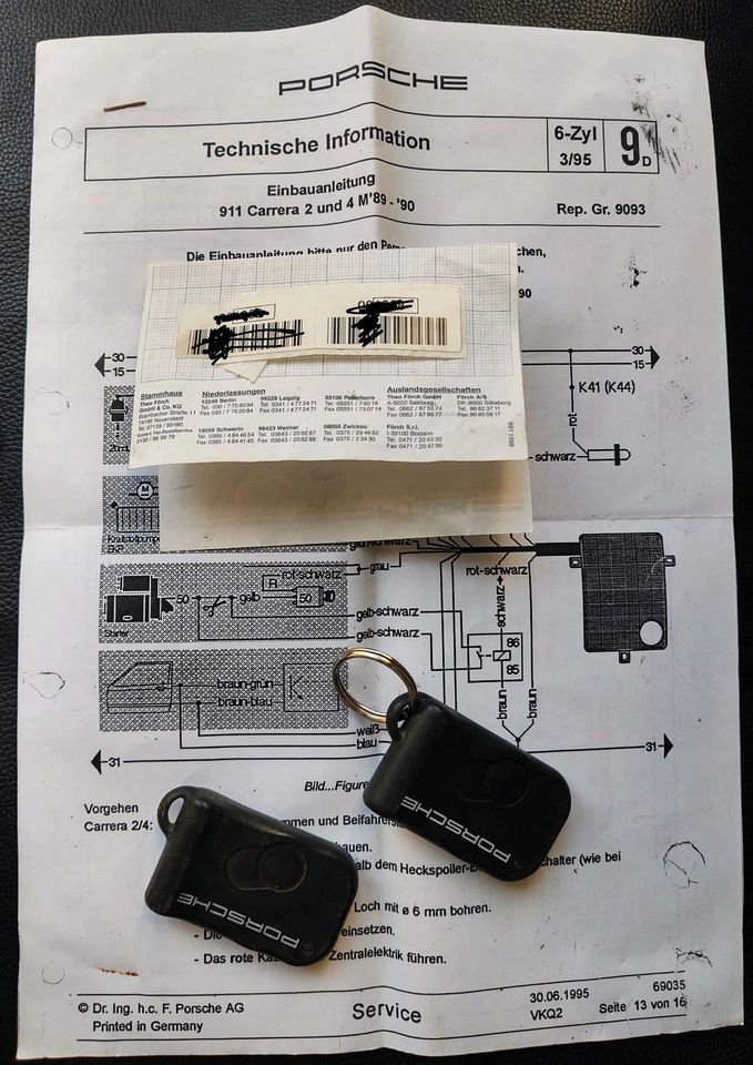 Wegfahrsperre Porsche 911 993 StG. ,Code, Anleitung, Handsender in Essen