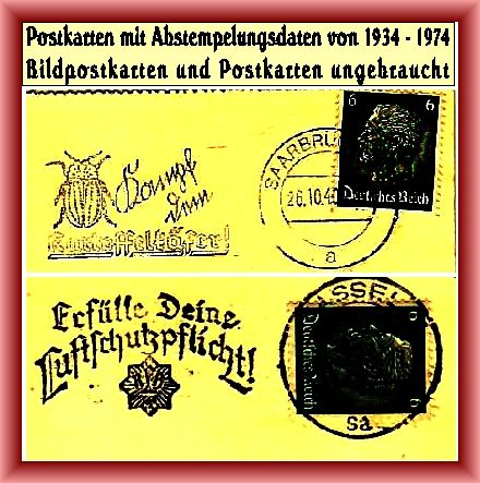 Postkarten mit Abstempelungsdaten von 1934 - 1974 Bildpostkarten in Schwalbach