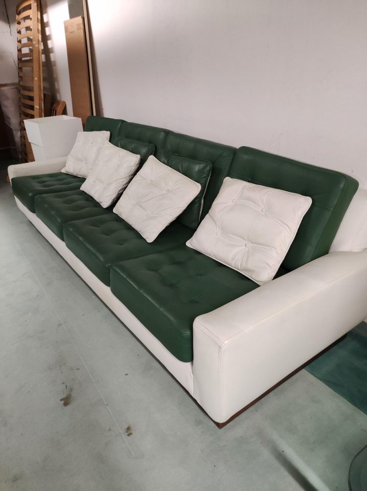 Leder Sofa Couch 4-Sitzer 280 cm Retro 80er Jahre Grün Weiss in München