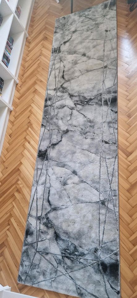 Marmorierter  Teppich  Läufer in grau weiß schwarz  3 Meter in Bamberg